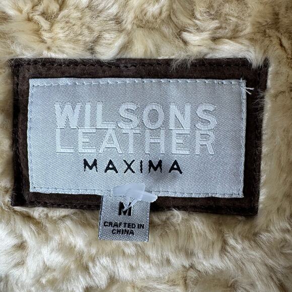 Wilsons Suede Penny Lane Leather Coat Womens Medium Brown Rabbit Fur Boho Toggle - Picture 14 of 15